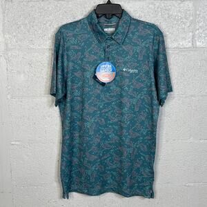 Columbia Men's Printed Short Sleeve Performance Polo Shirt, Canyon Blue Key S